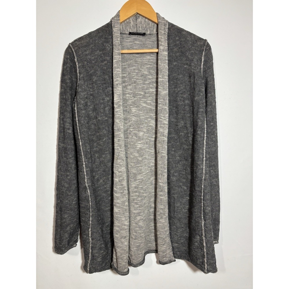 Eileen Fisher Cardigan Womens Petite Grey Organic Linen Cotton Open Front Marled